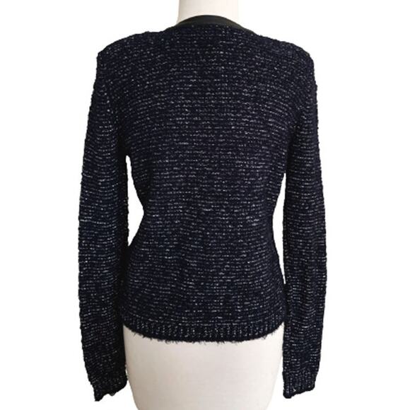 JOIE Jacolyn B Tweed Jacket Blue Full Zip Leather Trim S NWT Dark Academia - Picture 5 of 6